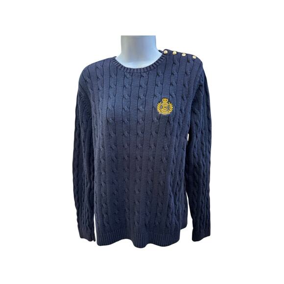 Chaps Blue Cable Knit Sweater XL with Button Shoulder Accents - Picture 1 of 5